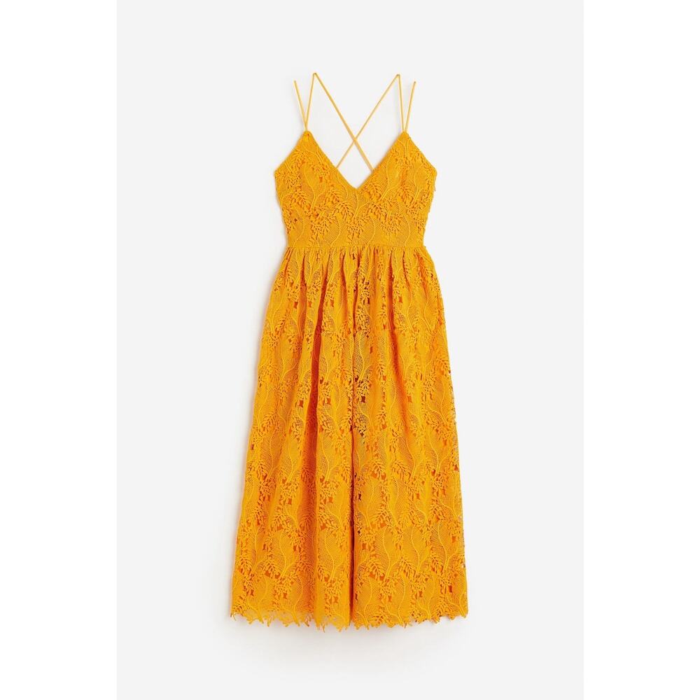 HM V-NECK LACE DRESS Dark Mustard Yellow NWT - Size Small NEW NWT